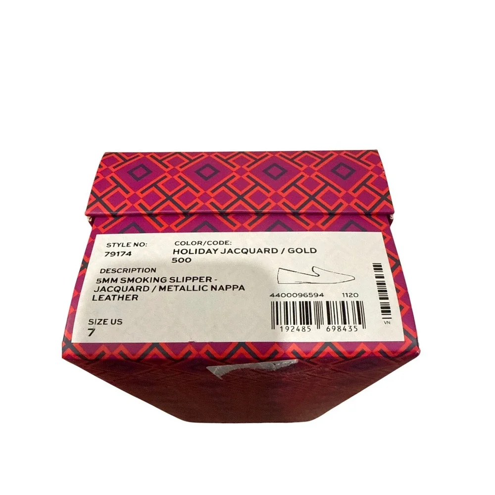 Tory Burch Jacquard Smoking Slipper Loafer Plum Gold Floral Size 7 NIB - Picture 10 of 11
